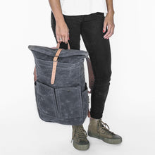 Load image into Gallery viewer, Waxed Canvas Roll Top Backpack